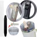 2 Pack 30 oz Tumbler Detachable Flip Straw Lid Replacement Fit for Stanley Quencher ProTour,Leak Proof Lid Compatible with Stanley Cup,No Spill Flip Top Tumbler Cover for Stanley Cup Accessories (off-white+black)