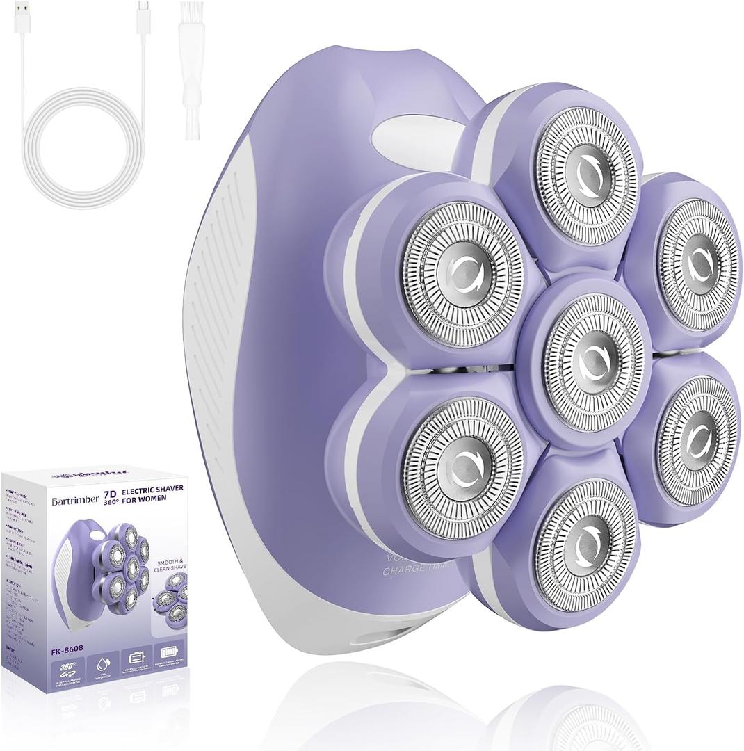 7D Electric Razors for Women: Fast & Painless Full-Body Shaver for Legs & Face  Waterproof Ladies Hair Remover w/Light & Travel Cover  Wet/Dry Use, Smooth Close Shaving, Gifts for Women (Purple)