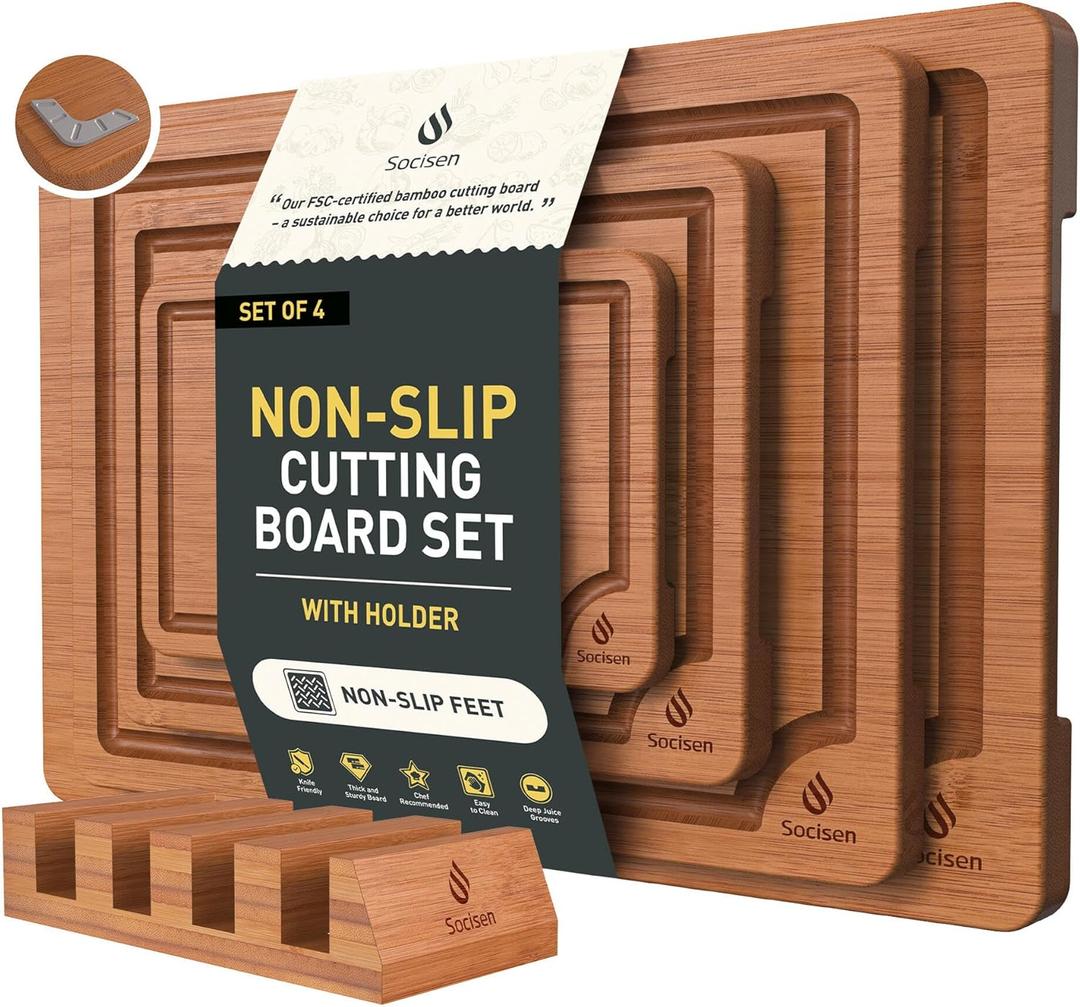 Bamboo Cutting Board Set Non Slip Feet with Holder Over Sink Father Day Dad Parents Papa Stepdad Pappy Poppy Pawpaw Who Want Nothing Everything Future Groom Bride Christmas Happy Birthday Gifts Ideal (Brown, 3 Pcs)