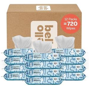  Hello Bello Extra Gentle Unscented Baby Wipes, Plant-Based, Made with 99% Water and Aloe for Babies and Kids, 720 Count 