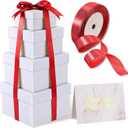 Marspark 4 Pcs Christmas Nesting Gift Boxes with Lids Stackable Square Nested Boxes Set with Ribbon Large to Small Size Prank Annoying Nested Gift Wrapping for Valentine, Weddings, Birthday(White)