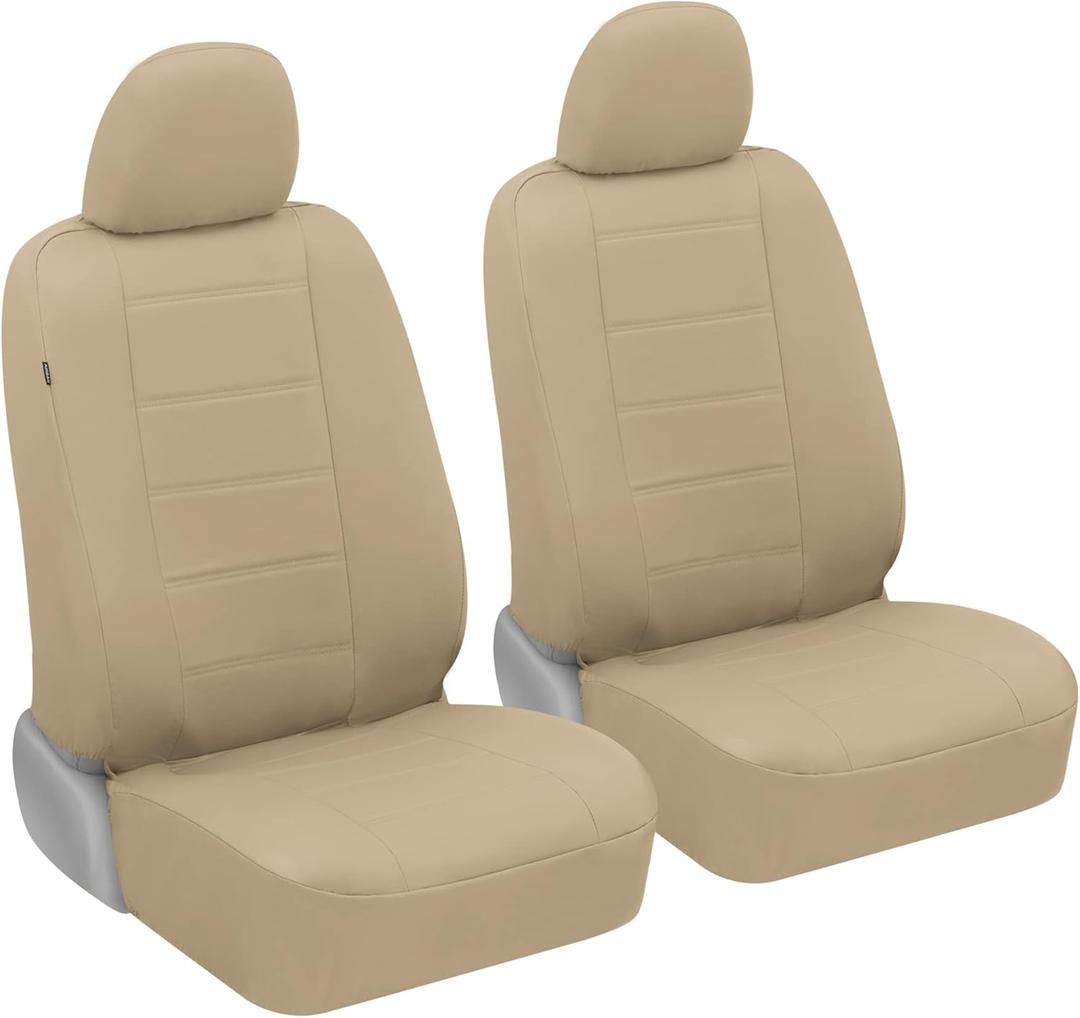 BDK CarXS Beige Leather Car Seat Covers Front Seats Only, 4-Piece Faux Leather, Includes Front Seat Covers, Automotive Seat Covers for Trucks SUV