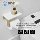 BWE Brushed Gold Toilet Paper Holder with Marble Shelf, Toilet Paper Roll Holder Wall Mounted, Toilet Paper Roll Holder with Phone Shelf 304 Stainless Steel Tissue Holder for Bathroom Washroom