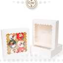 qiqee Auto-pop Up 30pcs Pie Box With Window 9x9x2.5 Inch Donut Pastry Boxes White Bakery Box