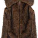 Amazhiyu Women's Faux Fur Zip Up Vest Coats Lapel Sleeveless Jackets with Pocket Brown, Large