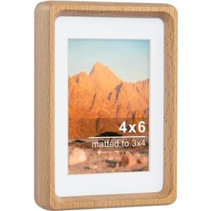 4x6 Natural Wood Picture Frame, Handmade Beech Wood Photo Frame, Display 3x4 Picture with Mat or 4x6 Without Mat, Tabletop Display and Wall Hanging