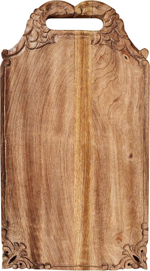 Winlay Mango wood hand carved Chopping & Serving Tray for kitchen, dining table and outdoor SIZE 16.5x9x0.95 inch