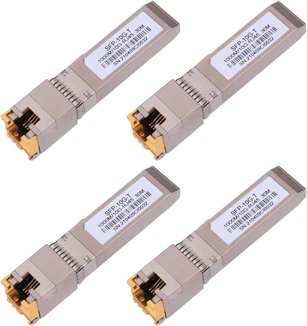 4PACK 10G SFP+ to RJ45 Copper Module, High-Speed 10GBase-T Transceiver, 10Gb SFP+ Ethernet CAT.6a/7 up to 30 Meters, Compatible with Cisco,Ubiquiti,Netgear,D-Link,TP-Link,Mikrotik,Unifi and more