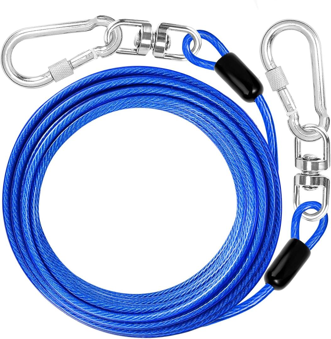jenico Dog Tie Out Cable: 25ft Dog Lead for Yard - Heavy Duty Chain Leash Outside for Small Large Dogs Up to 500 lbs - Outdoor Dog Runner Tether (Blue)