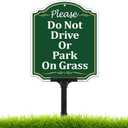 Please Do Not Drive or Park on Grass Yard Sign with Adjustable Height Stake Set, Keep Off Grass Sign, 12x10 Inch/44 Inch High-50 Mil Thick Rust- Free Aluminum, Plug and Play Ready