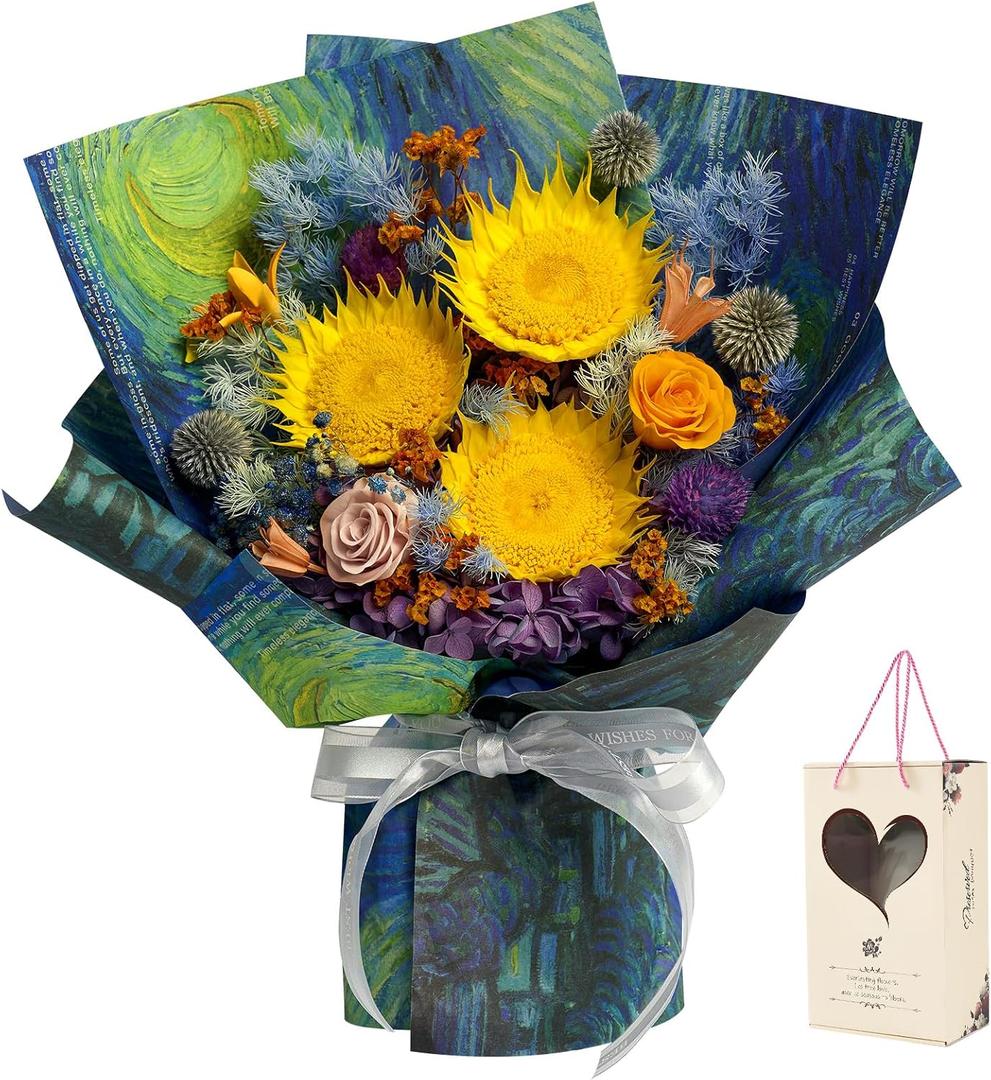 Cooeach Preserved Flowers Bouquet – Forever Real Roses, LongLasting Flowers for Delivery | Birthday Gifts for Women, Mom, Wife, Friend | Ideal for Anniversary, Mother’s Day, Graduation (Sunflower)