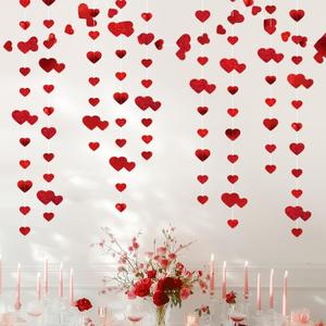 Red Heart Garland Hanging Sparkling Love Streamer Glitter Bunting Banner Twinkle Heart Backdrop for Wedding Engagement Valentines Galentines Birthday Party Decor 40 Feet