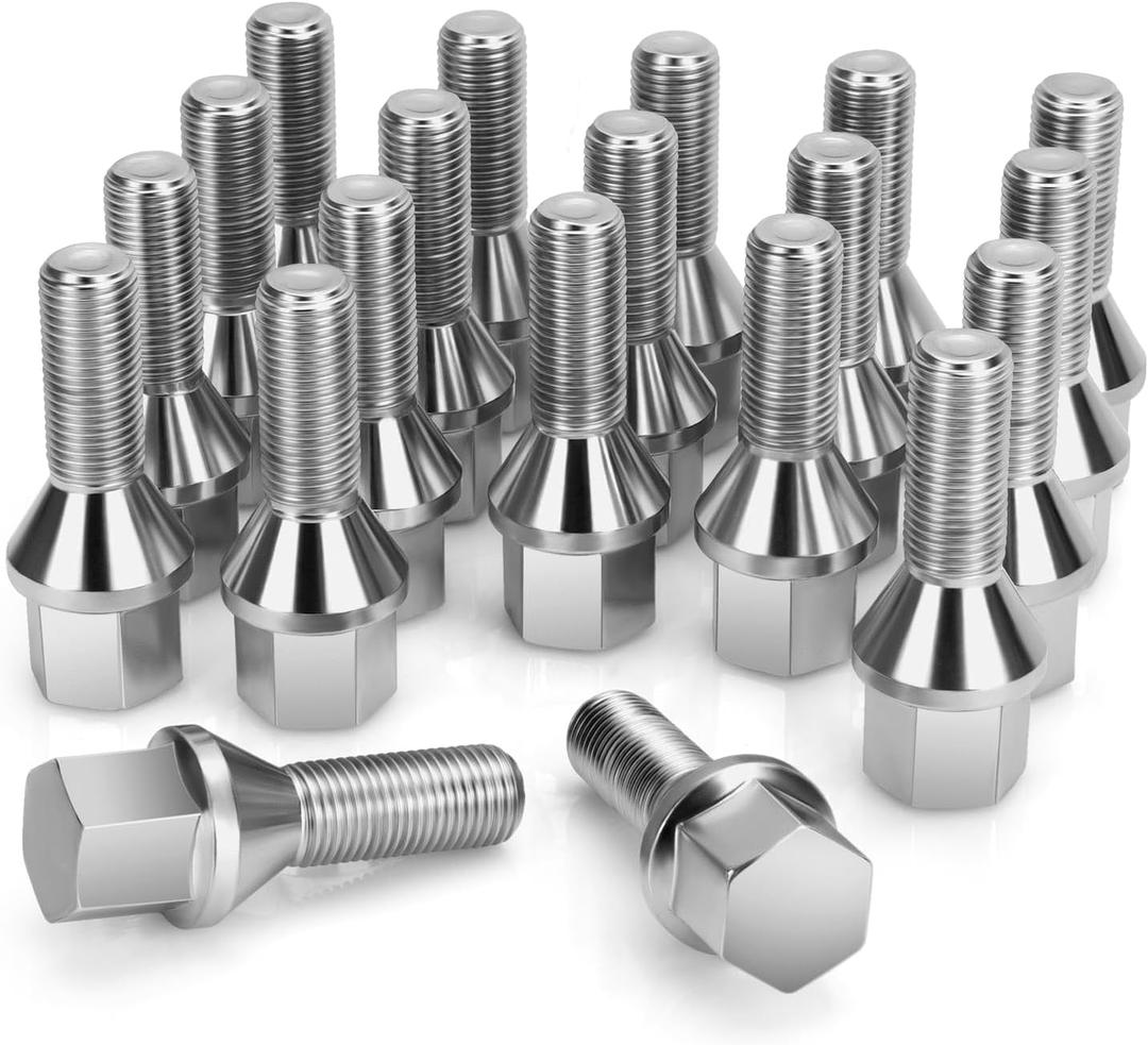 Dynofit M12x1.25 Lug Bolts Set Compatible with Je-ep Compass Cherokee Renegade, 20pcs 12mmx1.25 Lug Nuts Stud for Fiat 500 Dodge Dart Chrysler 200, 28mm Shank Wheel Bolts Replace OE#6511051AA 611-005