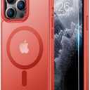 LUHOURI Enhanced Magnetic for iPhone 13 Pro Max Case with Screen Protector - Compatible with Magsafe, 21ft Military-Grade Drop Tested, Slim Fit Shockproof Translucent Matte Cover -Red