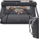 Travel Crib, Portable Crib for Baby, Pack and Play for Babies and Toddler, Lightweight Backpack Design,Foldable Travel Baby Playpen with Mattress(Dark Grey)