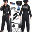 Police Officer Costume Kids Boys Halloween Costumes Outfit Toddler Cop Cosplay Uniform Set with Police Gear Acessories (8-10 Years, Black)