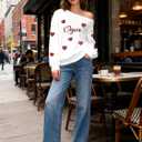 BANGELY Valentines Off Shoulder Sweatshirt Women Love Heart Long Sleeve Shirt Casual Oversized Sweatshirts Fashion Sequin Top (White, L)