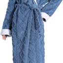 Hooded Robes for Women Long,Sherpa Trim Fleece Bathrobes With Hood Long Plush Soft Warm Winter Robes for Women (Blue, XL)