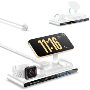 7-in-1 Wireless Charging Station for Apple Devices, ACOZVIN Magnetic Wireless Charger &4 USB Ports(PD65W USB-C), 5FT Cord Flat Plug, Foldable Charger Stand for MacBook,iPhone 16/15/14, iWatch &AirPods