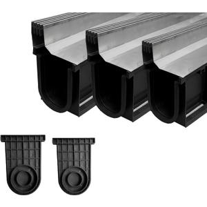 Slot Channel Drain with 304 Stainless Steel Grate-39.4Lx6.3Wx10.9H in. Deep Profile Trench Drain System for Landscaping,3 Pack Total Length 118.2in,A15 Hidden Drain Channel