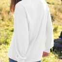 WIHOLL Womens Long Sleeve Shirts Fall Tops Casual Crewneck Loose with Pocket Trendy Clothes (White, M)