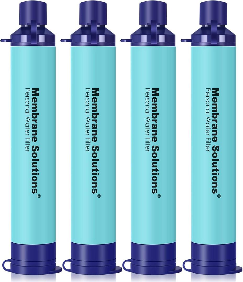 Membrane Solutions Straw Water Filter S1, NSF/ ANSI 42&372&401 certified, Survival Filtration Portable Gear, Emergency Preparedness, Supply for Drinking Hiking Camping Team Family Outing, 4 Pack