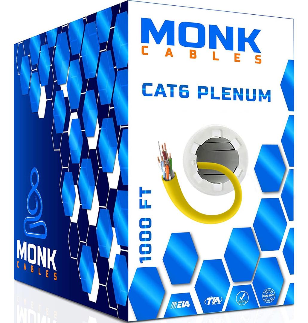 MONK CABLES | CAT6 Plenum Cable 1000ft | UTP, 23AWG, 550MHz | DSX-8000 Certified | Most Certified Cable of The Whole Market (Yellow)