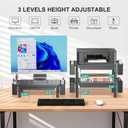 WALI Computer Monitor Stand with Storage, Desk Organizer with Drawer and Pen Holder, Desk Monitor Riser 3 Height Adjustable, Laptop Riser for Computer, Laptop, Printer(PTT003-B), 1 Pack, Black