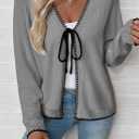 EVALESS Womens Cardigan Sweaters Trendy V Neck Long Sleeve Open Front Bow Tie Knit Chunky Lightweight Cardigans Fall Winter Outerwear Coats (Gray, XXL)