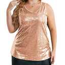 IN'VOLAND Women's Sequin Tops Plus Size Glitter Tank Top Sleeveless Sparkle Shimmer Shirt Tops Camisole Vest Rose Gold, Size 22Plus