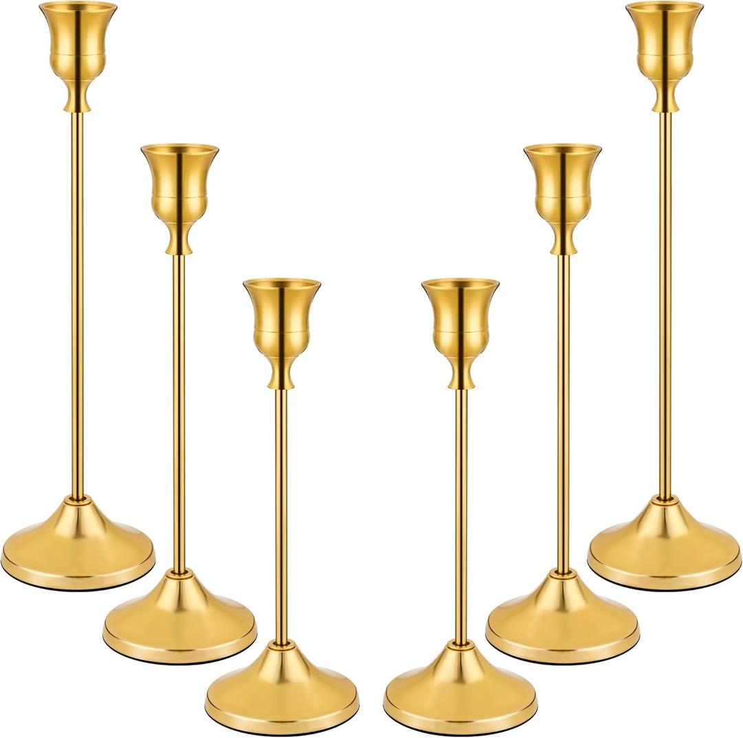6PCS Candlestick Holders, Taper Candle Holder for Candlesticks, Metal Taper Candle Holders Glaceful Decor Set for Wedding Centerpieces, Christmas, Birthday Party, Holiday Dinning Table Décor