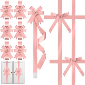 Crowye 14 Pcs Christmas Cabinet Bow for Kitchen Door Ribbon Bow Christmas Wreath Bow Christmas Door Bow Festival Wrapping Decorations for Tree Kitchen Fireplace Home Front Party(Rose Gold) (Polyester)