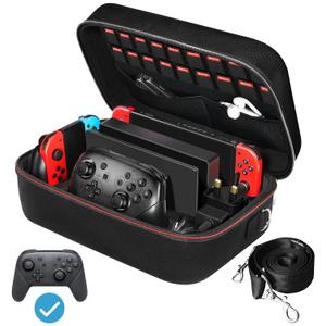 iVoler Carrying Storage Case for Nintendo Switch/Switch OLED Model (2021), Portable Travel All Protective Hard Messenger Bag Soft Lining 18 Games for Switch Console Pro Controller & Accessories Black, 6.2''/7.0''