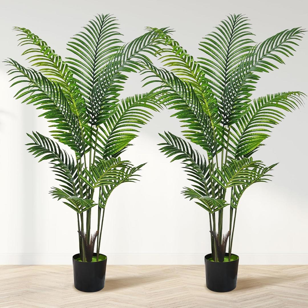 Suntee 5ft Artificial Palm Tree, 2 Pack Artificial Plants Indoor for Office Living Room, Tall Fake Trees Tropical Areca Floor Plant, Large Fake Plants Porch Garden Patio Decor