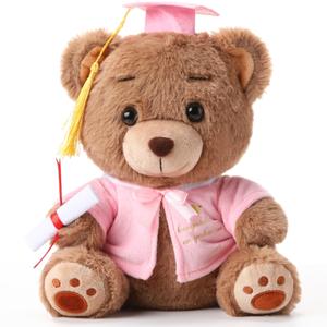 Deekin 10 Inch Graduation Bears Stuffed Animal Class of 2026 Plush Cap Grad Bear Kindergarten Grad Gifts Stuffed Animal Plush Toy for Party Decor(Graduation,Pink)