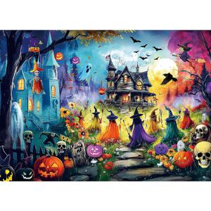 Halloween 1000 Piece Puzzle for Adults, Puzzles for Adults 1000 Pieces, Magical Night Witches Pumpkins Ghost Jigsaw Puzzle, Fun Gift for Adults & Teens, Family Party Game, 28 x 20 in
