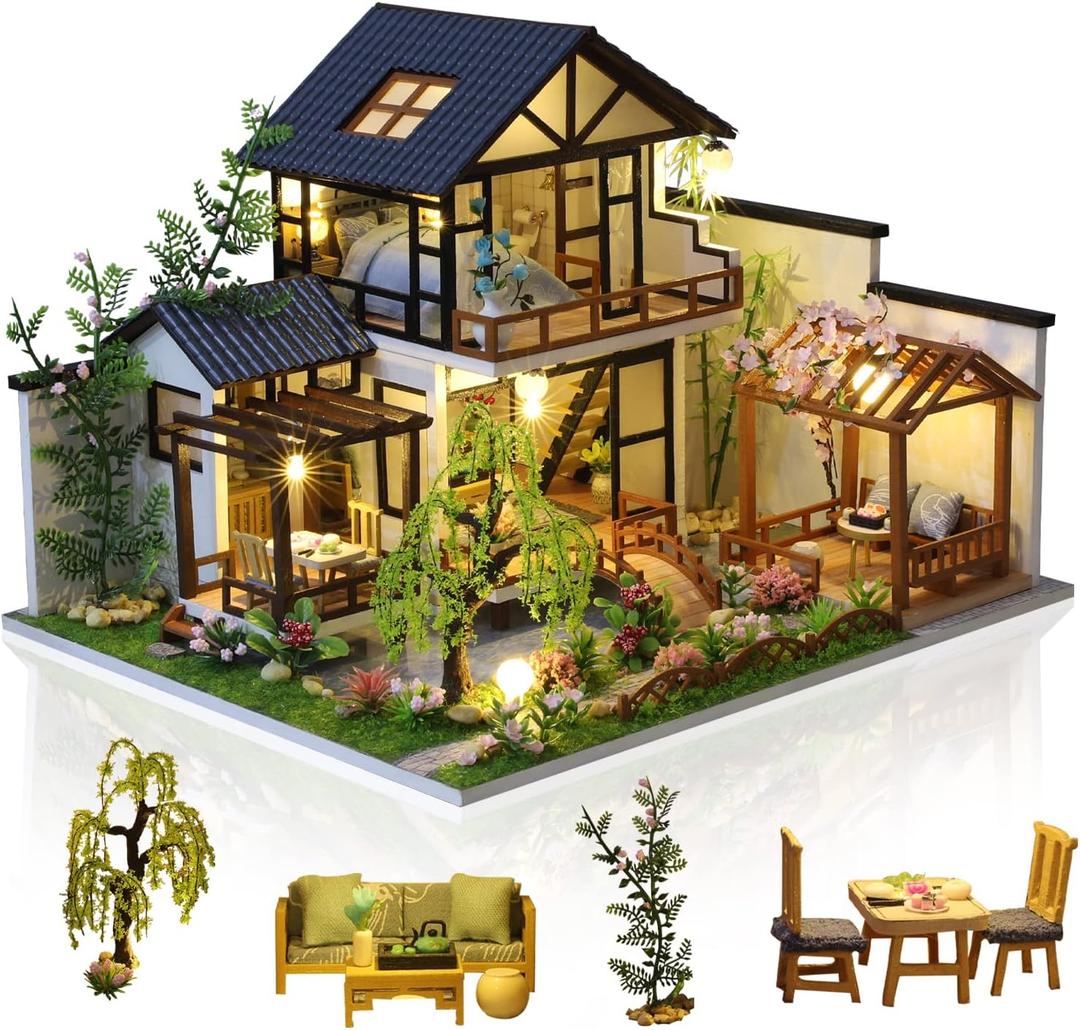 GuDoQi DIY Miniature Dollhouse Kit, Tiny House kit with Music, Miniature House Kit 1:24 Scale, Great Handmade Craft Gift for Birthday Christmas Day, Traditional Courtyard House