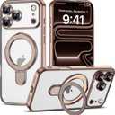 Compatible with iPhone 17 Pro Case with Invisible Magnetic Ring Stand [Compatible with Mag-Safe] [Full Camera Lens Protector] Plating Clear Phone Case for iPhone 17 Pro 6.3", Desert Gold