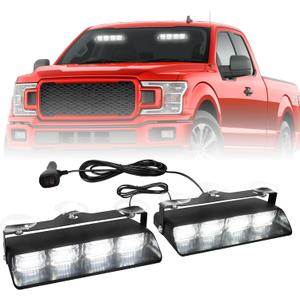 HLauto 2002L Emergency Dash Strobe Lights: 2x8.5 inch White Safety Lights, 48 LED Flashing Warning Hazard Windshield Visor Traffic Light Bars for Trucks, Construction Vehicles