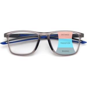 FEISEDY Progressive Multifocal Reading Glasses for Women Men Blue Light Blocking Near-Far Dual Use Sports Square Frame B0397 Grey, 2.0x