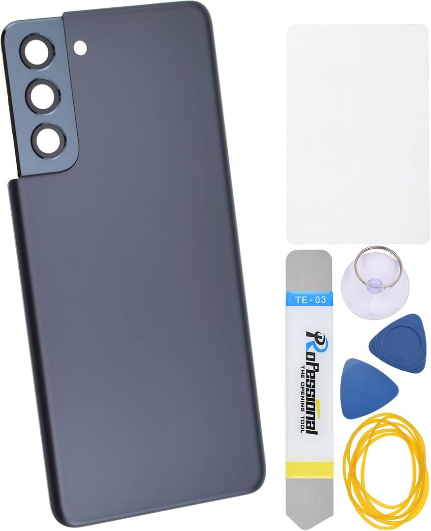 Phantom Gray Plastic Back Panel Cover Replacement for Samsung Galaxy S21 with Rear Camera's Frame Rear Camera's Glass Cover Pre-Install Adhesive and Installation Instruction Tool Kit
