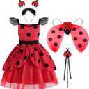 Sleeveless Ladybird Dress for Girls Dress Up Birthday Halloween Christmas (6-7Y/130, New Red (Sleeveless))