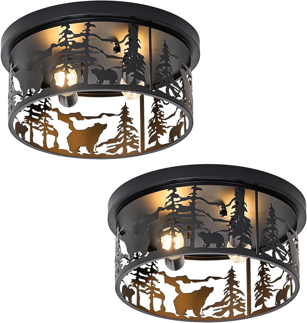 Rustic Flush Mount Ceiling Light Farmhouse Round Ceiling Light 2Pack, Round