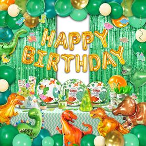 Party Spot! 258 pcs Dinosaur Birthday Party Decorations For Boy,20 Tableware Sets,Fringe Curtains,20 Paper Plates, Paper Cups, Green Dinosaur Balloon Arch Kit Party Spot! 258 pcs Dinosaur Birthday Party Decorations For Boy,20 Tableware Sets,Fringe Curtains,20 Paper Plates, Paper Cups, Green Dinosaur Balloon Arch Kit