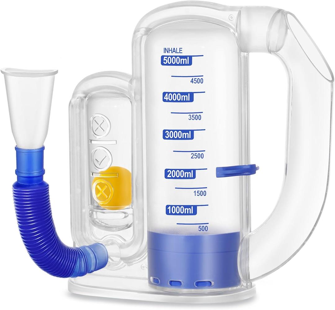 Breathing Exercise Device for Lungs, Lung Exerciser Device 5000ml Volumetric Deep Breathing Trainer with Flow Rate Indicator for Respiratory Health & Recovery