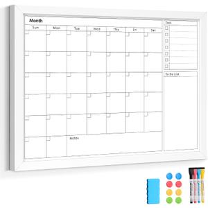 Monthly Calendar Whiteboard for Wall, 24"x18" Dry Erase Calendar, White