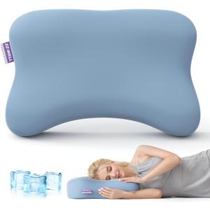 Cooling Side Sleeper Pillow - Patented Cervical Neck Pillow for Sleeping - Ergonomic Curved Memory Foam Pillow for Side Sleepers, Machine Washable Cover (Blue) (Medium Firm / Blue)