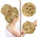 Messy Bun Hair Pieces - Large Wavy Curly Elastic Hair Bun Scrunchies Ponytail Extensions Synthetic Chignon Hairpieces for Women, Strawberry Blonde & Bleach Blonde, 2 PCS