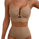 Herseas 2 Piece Bikini Set U-Wire Cutout Popular Swimsuit High Waisted Textured 2026 Summer Beach Swim Bathing Suits S