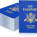 XIISVINT 30 Pcs Blank Passport Notebook Blue Passport Book Fake Passport Travel Journal Sticker Collection Book for Kids School Projects World Travel Pretend Activity Party Favors, 5.51x3.9 Inch